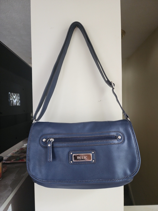 Relic Handbags - Relic Navy Blue Pebbled Shoulder Bag with Front Zip